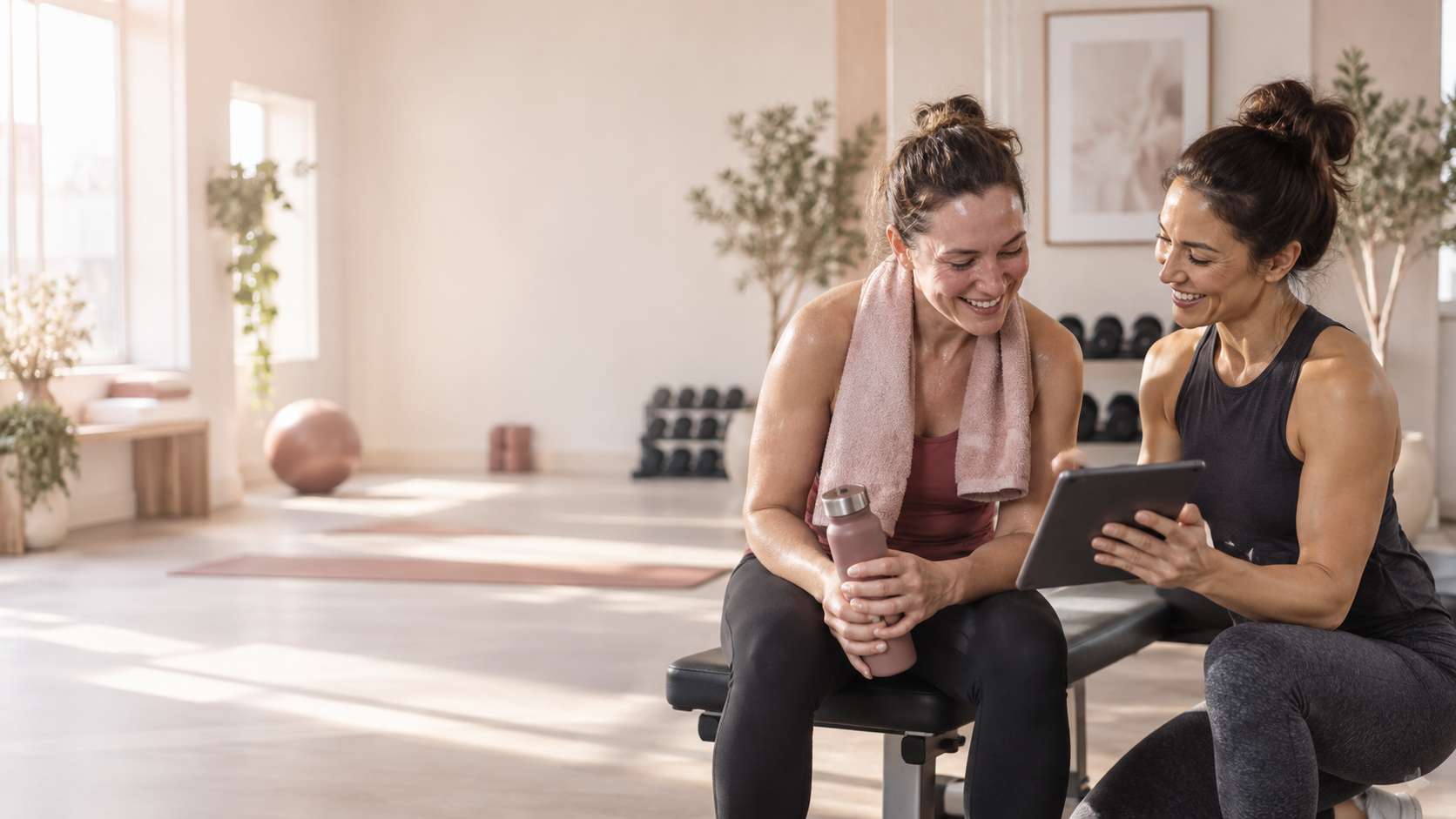 A trainer and client sharing a moment of progress after training.